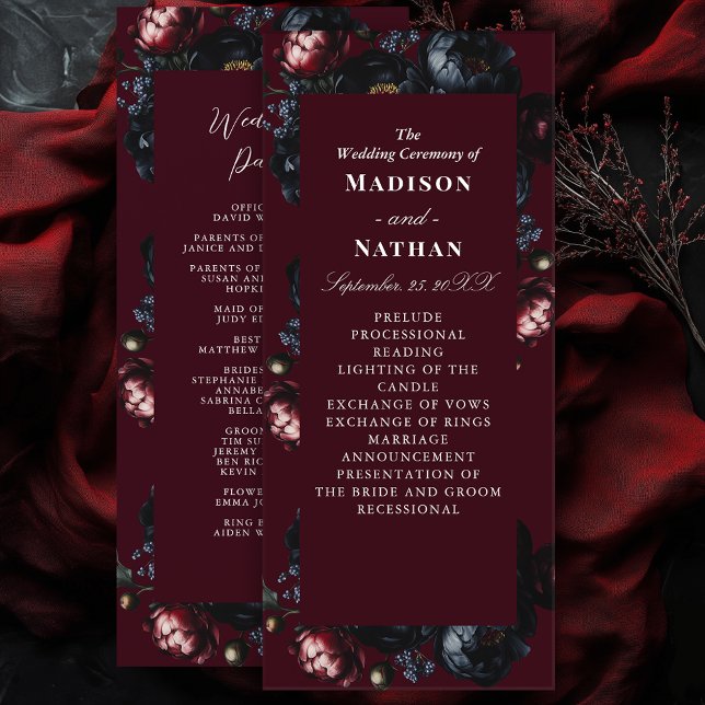 Red Dark Moody Romantic Black Peony Gothic Wedding Programm (Von Creator hochgeladen)