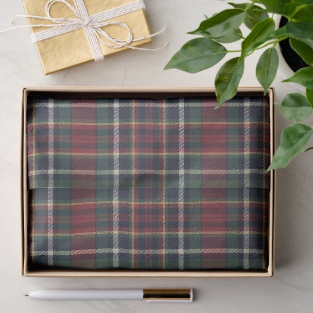 Red Dark Navy Blue Green Plaid Pattern Holiday Seidenpapier (Geschenk)