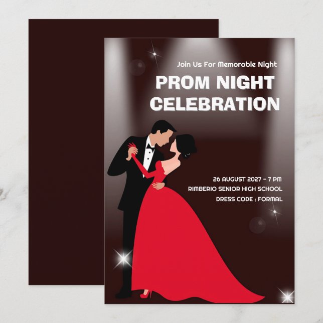 Red Dark Red Modern Illustration Prom Night Einladung (Vorne/Hinten)