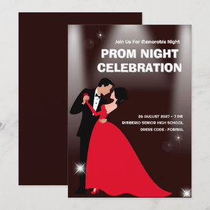 Red Dark Red Modern Illustration Prom Night Einladung