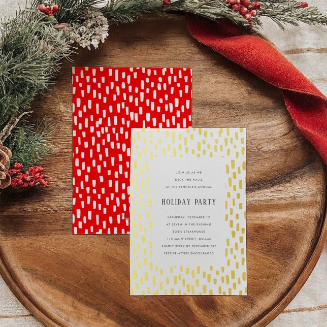 Red Dashely Golden Holiday Party Gold Folieneinladung (Red Dashingly Golden Holiday Party Gold Foil Invitation)