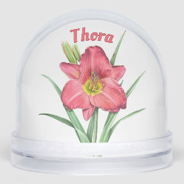 Red Daylily Flower Botanical Art Personalized Schneekugeln