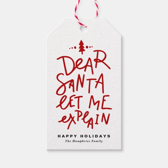 Red Dear Santa Lass Me Erklären Weihnachten Geschenkanhänger (Vorderseite)