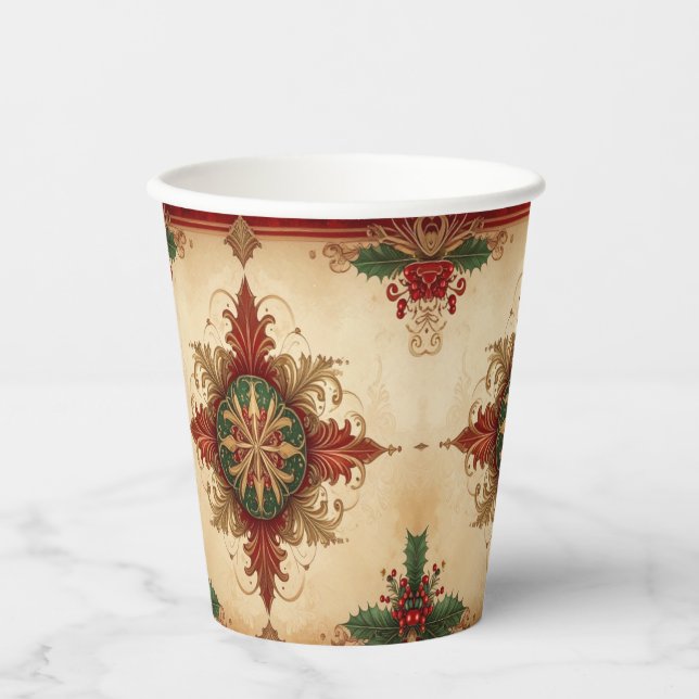 Red Decorative Christmas Holiday Paper Cups Pappbecher (Vorderseite)