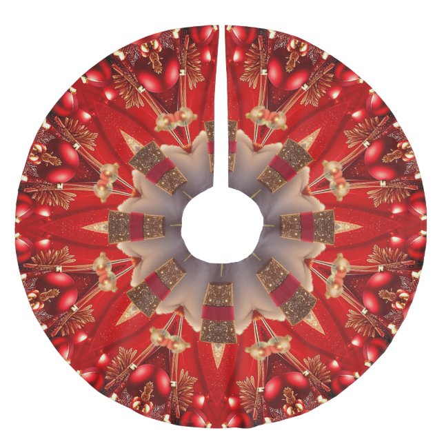 Red Decorative Christmas Tree Skirt Polyester Weihnachtsbaumdecke (Vorderseite)