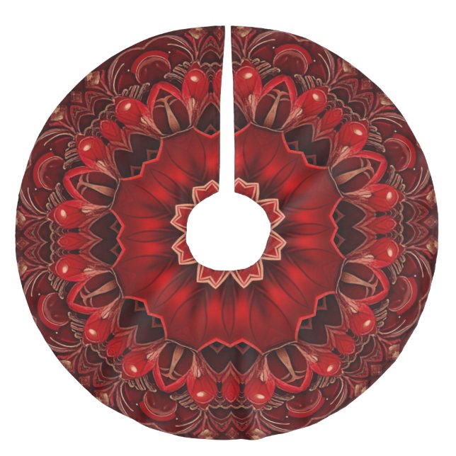 Red Decorative Christmas Tree Skirt Polyester Weihnachtsbaumdecke (Vorderseite)