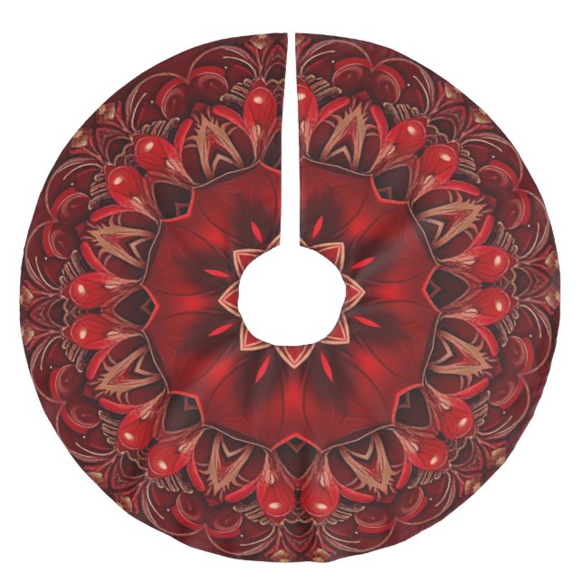 Red Decorative Christmas Tree Skirt Polyester Weihnachtsbaumdecke (Vorderseite)