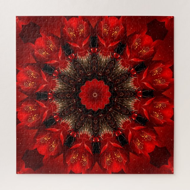 Red Decorative Floral Jigsaw Puzzle (Vertikal)