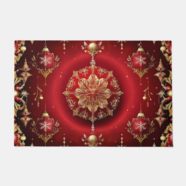Red Decorative Ornaments Holiday Doormat Fußmatte (Vorderseite)