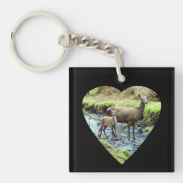 Red Deer Doe and Baby Deer Schlüsselanhänger