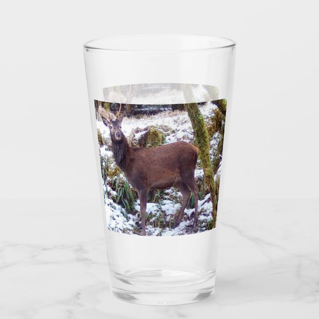 Red Deer Stag im Schnee Glas (Vorderseite)