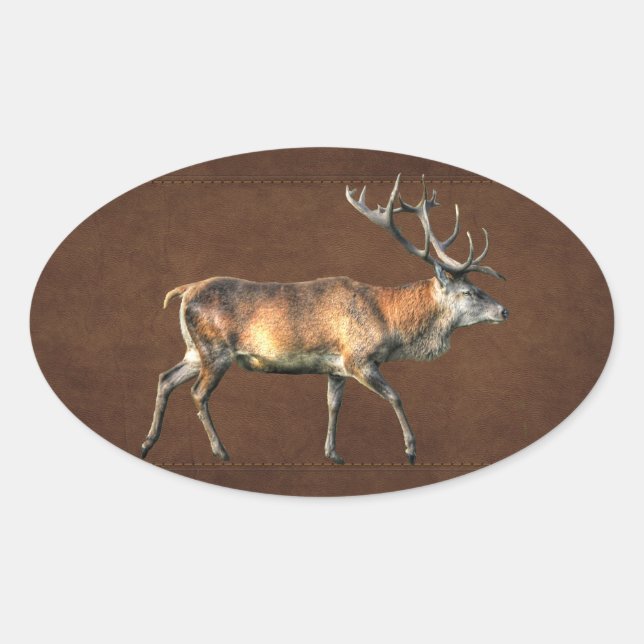 Red Deer Stag Wildlife Animal Design Ovaler Aufkleber (Vorderseite)