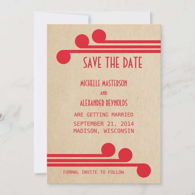 Red Deko Chic Save the Date einladen Einladung (Vorderseite)