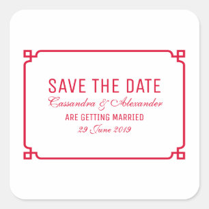 Red Deko Chic Save the Date Quadratischer Aufkleber