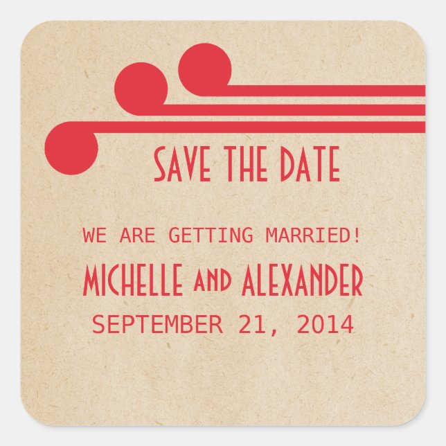 Red Deko Chic Save the Date Stickers (Vorderseite)