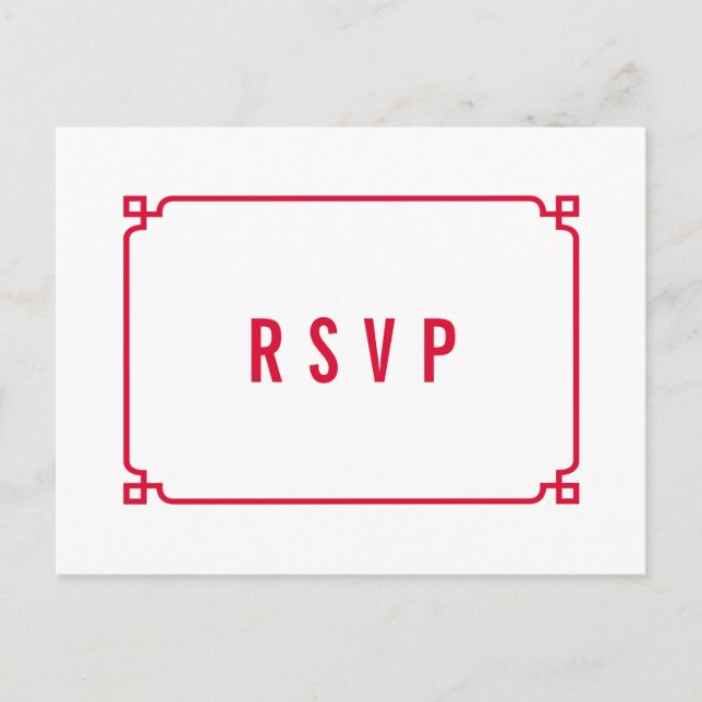 Red Deko Chic Wedding RSVP Postcard Einladungspostkarte (Vorderseite)