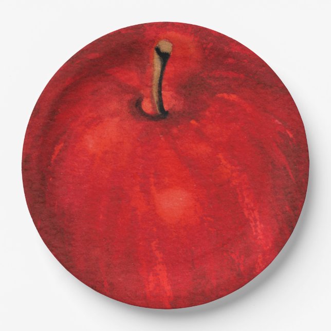'Red Delicious' Watercolor Apple Pappteller (Vorderseite)