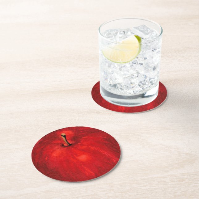 'Red Delicious' Watercolor Apple Runder Pappuntersetzer (Vor Ort)