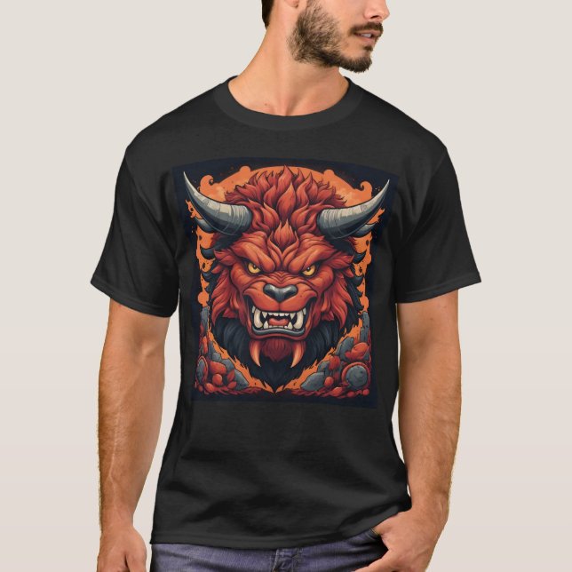 Red Demon Bull with Fiery Details T-Shirt (Vorderseite)