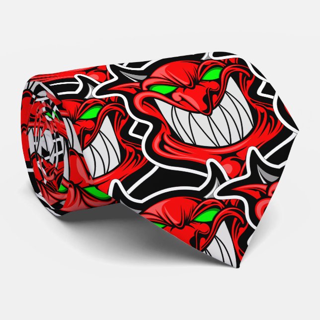 Red Demon mit Green Eyes Retro Art Krawatte (Gerollt)