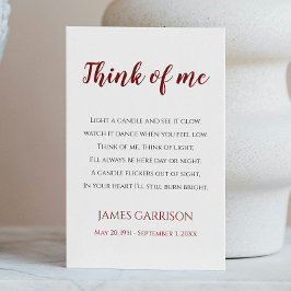 Red Denken Sie an mich Feier der Lebenskerze Platzkarte