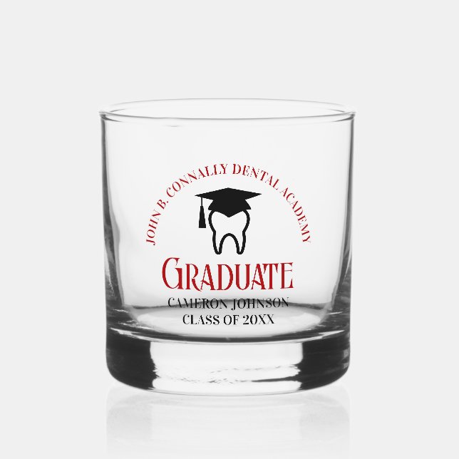 Red Dental School Custom Dentin Abschluss Whiskyglas (Vorderseite)