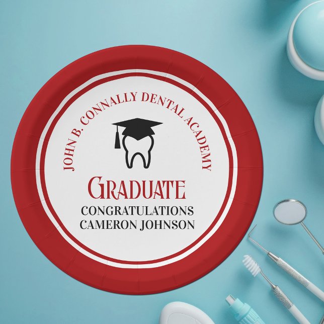 Red Dental School Custom Graduation Party Pappteller (Von Creator hochgeladen)