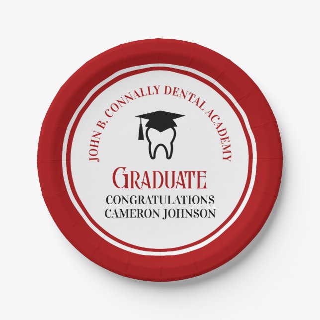Red Dental School Custom Graduation Party Pappteller (Vorderseite)