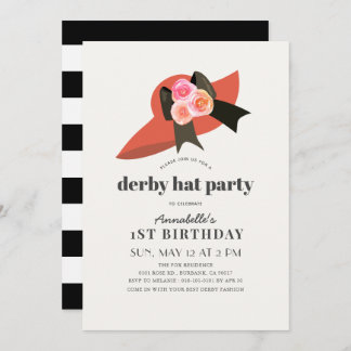 Red Derby Hat Rose 1. Geburtstag Party Einladung