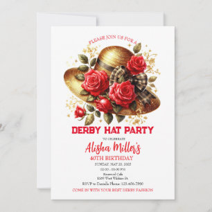 Red Derby Hat Rose Geburtstagsparty Einladung