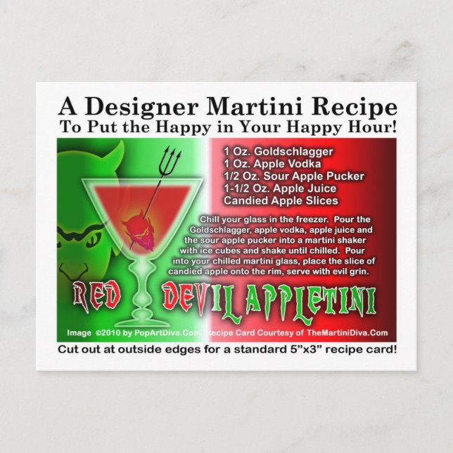 Red Devil Apple Martini Halloween Rezept Postkarte (Vorderseite)