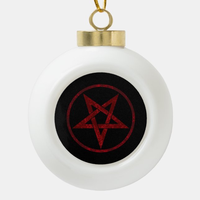 Red Devil Pentagram Keramik Kugel-Ornament (Vorderseite)