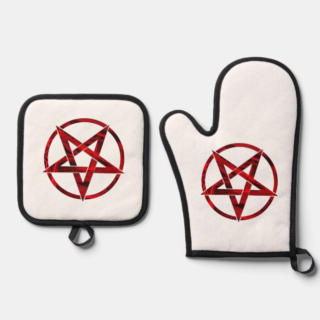 Red Devil Pentagram Ofenhandschuh & Topflappen-Set (Vorderseite)
