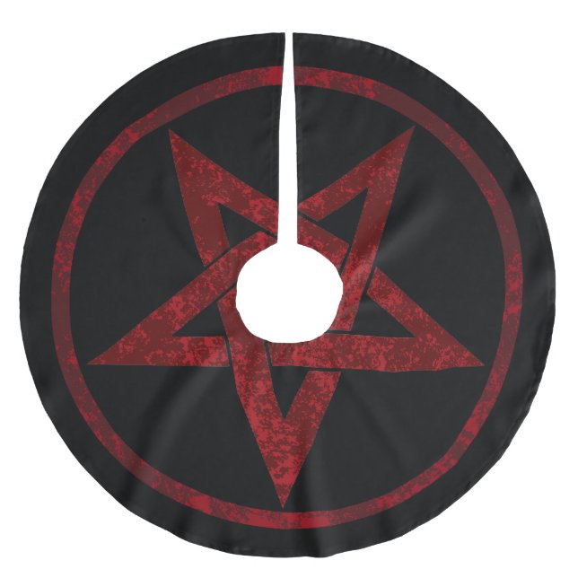 Red Devil Pentagram Polyester Weihnachtsbaumdecke (Vorderseite)