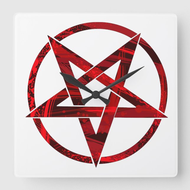 Red Devil Pentagram Quadratische Wanduhr (Vorderseite)