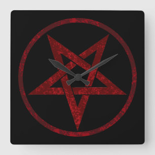 Red Devil Pentagram Quadratische Wanduhr