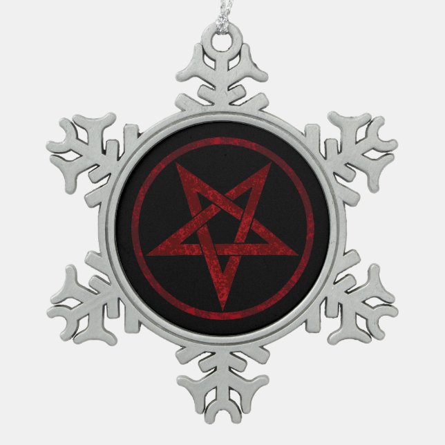 Red Devil Pentagram Schneeflocken Zinn-Ornament (Vorderseite)