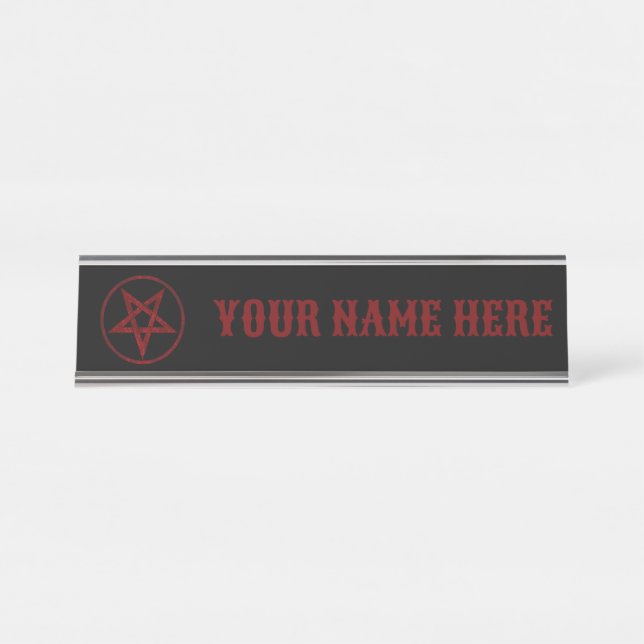 Red Devil Pentagram Schreibtischnamensplakette (Vorderseite )