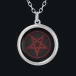 Red Devil Pentagram Versilberte Kette<br><div class="desc">Rot,  invertiert,  strukturiert Pentagramm im Kreis,  auf schwarzem Hintergrund. Okkultistisches Symbol. 666</div>