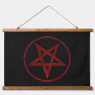 Red Devil Pentagram Wandteppich Mit Holzrahmen