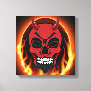 Red Devil Skelett mit Feuer- und Flammenkunst Leinwanddruck