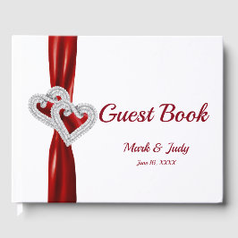 Red Diamond Hearts Wedding Guestbook Gästebuch