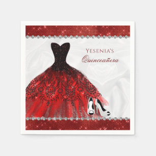 Red Diamond Sparkle Glam Quinceañera Serviette