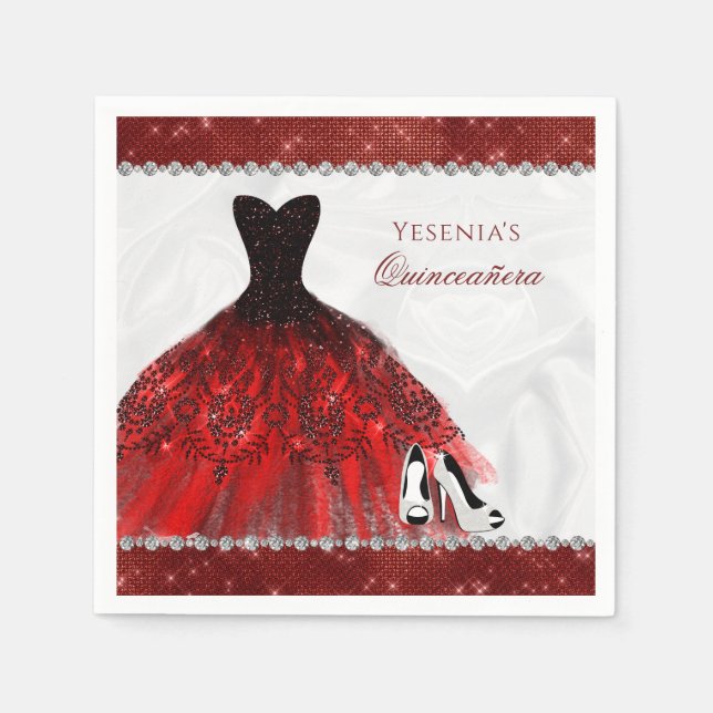 Red Diamond Sparkle Glam Quinceañera Serviette (Vorderseite)