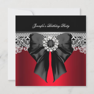 Red Diamonds Lace Image Birthday Party Black Einladung