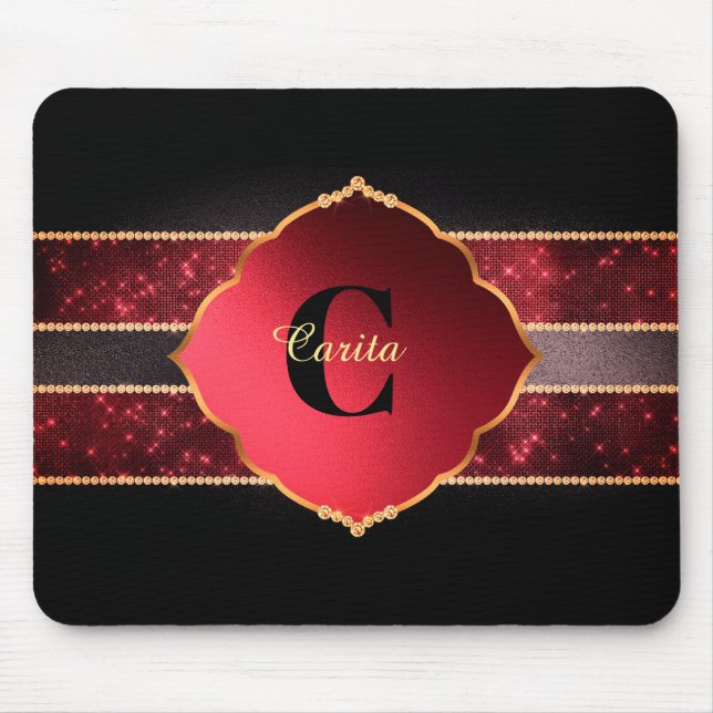 Red Diamonds Monogram Mouse Pad Mousepad (Vorne)