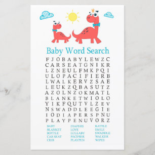 Red Dinosaurier Baby Dusche Word Search Game