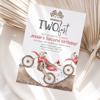 Red Dirt Bike 2nd birthday - Growing up two fast Einladung