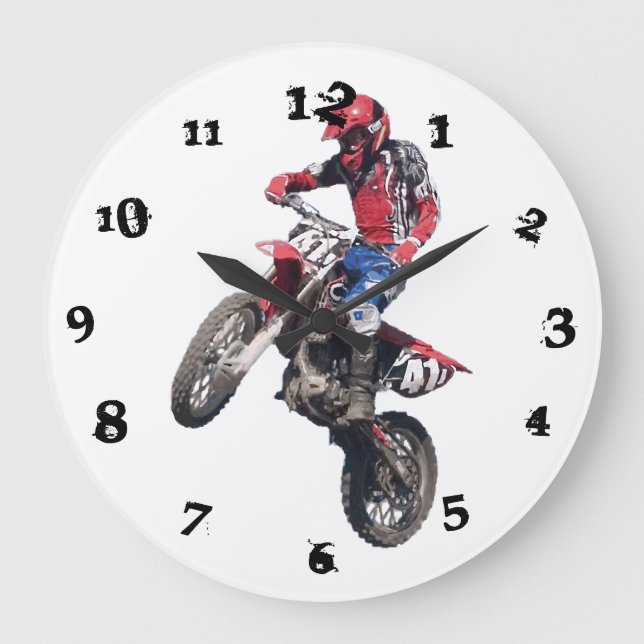 Red Dirt Bike Große Wanduhr (Vorderseite)