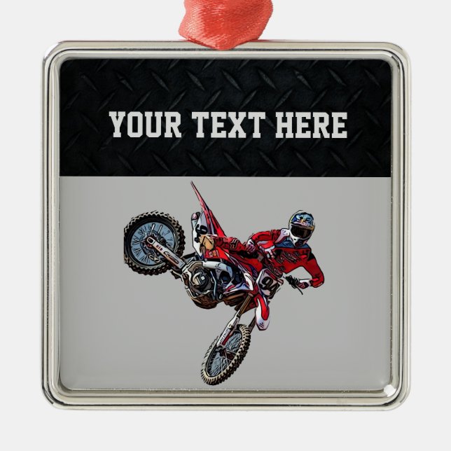 Red Dirt Bike Sports Boy Christmas Boy Ornament Aus Metall (Vorne)